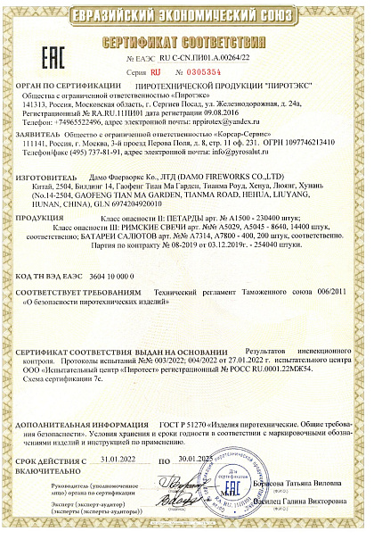 Сертификат RU C-CN.ПИ01.А.00264/22